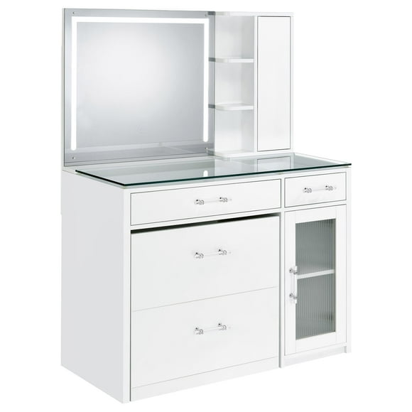Coaster Flora 2-Drawer Wood Vanity Set with LED Mirror in White High Gloss