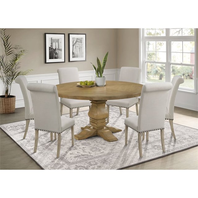 Coaster Florence 7piece Round Wood Dining Set Rustic Smoke and Beige
