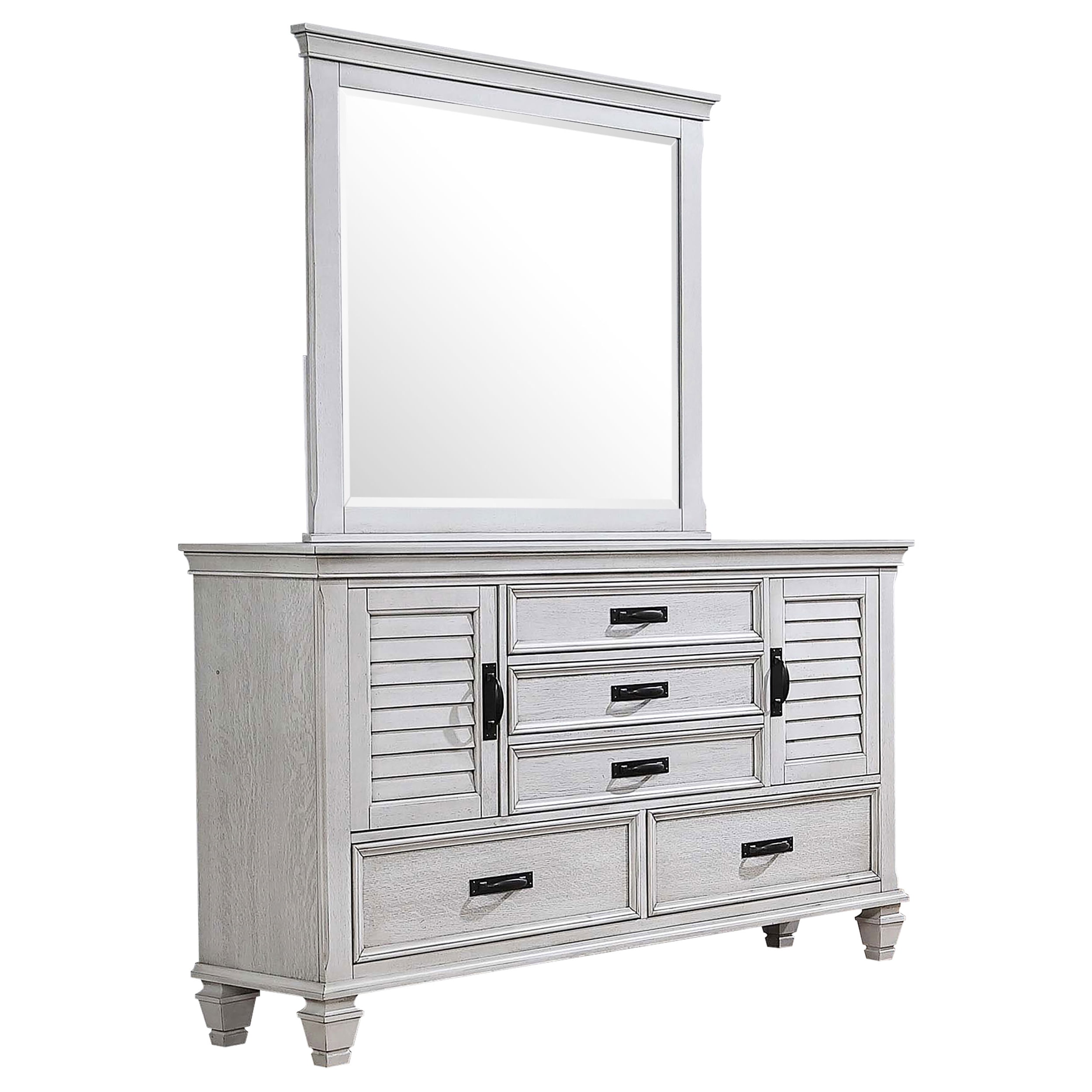 Antique White 5-Drawer Dresser with Mirror and Soft Close Drawers