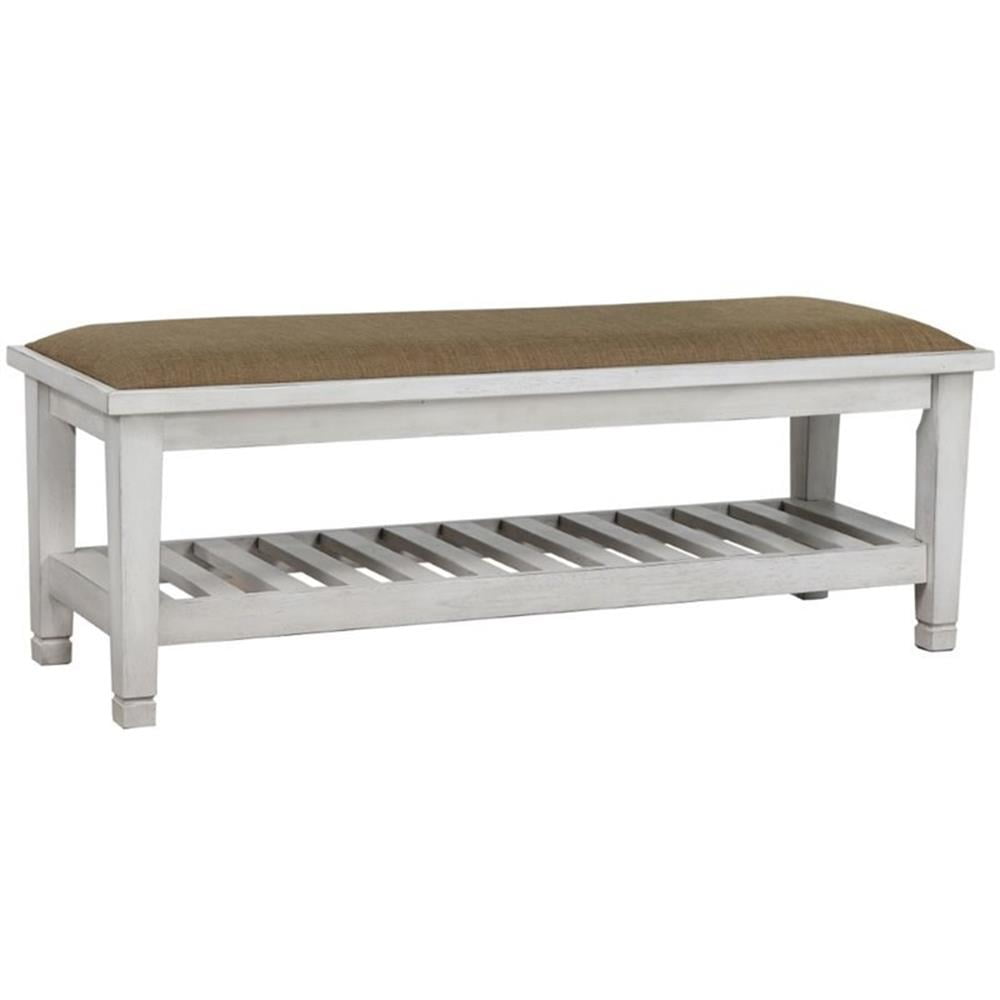 Ivory White Hardwood Transitional Bedroom Bench with Storage Shelf