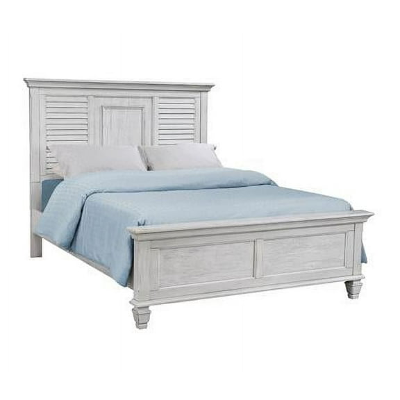 Coaster Franco Farmhouse Wood Panel Bed with Turned Leg Distressed White (Queen) Distressed Queen