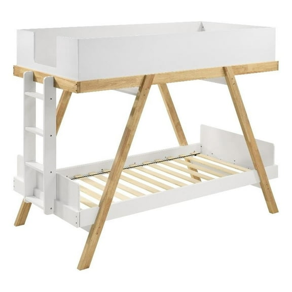 Frankie Wood Twin Over Twin Bunk Bed White and Natural