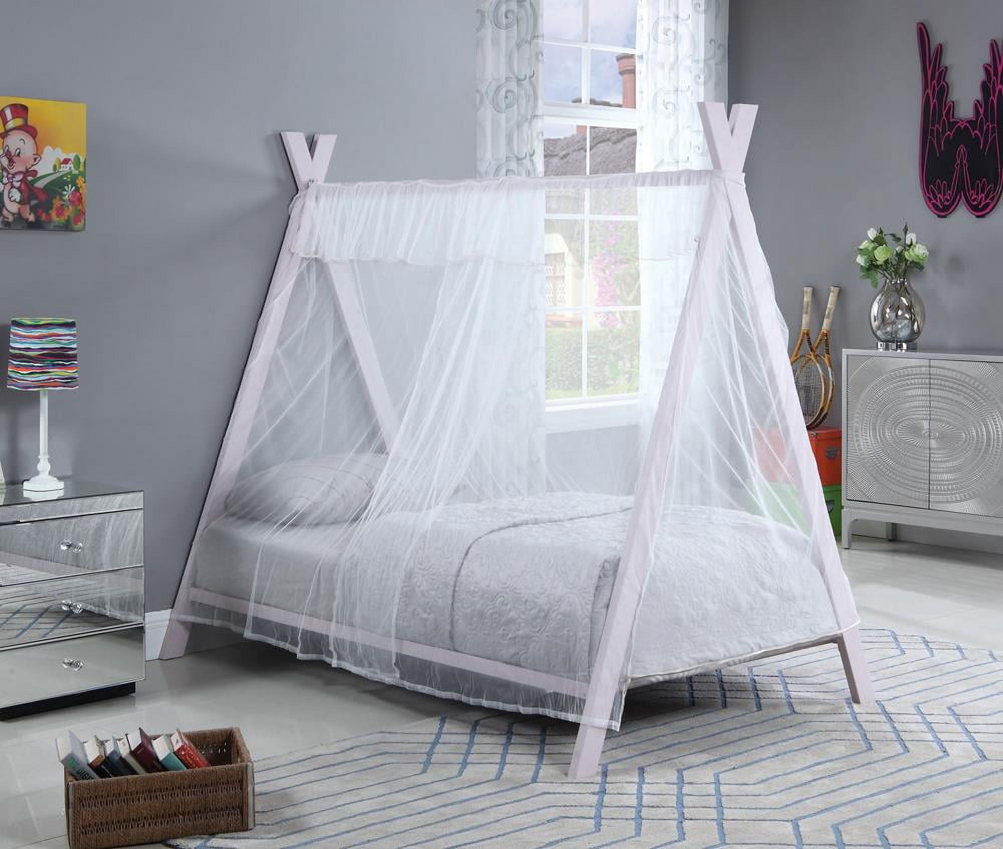 Pink Twin Metal Tent Bed with Sheer Fabric Canopy
