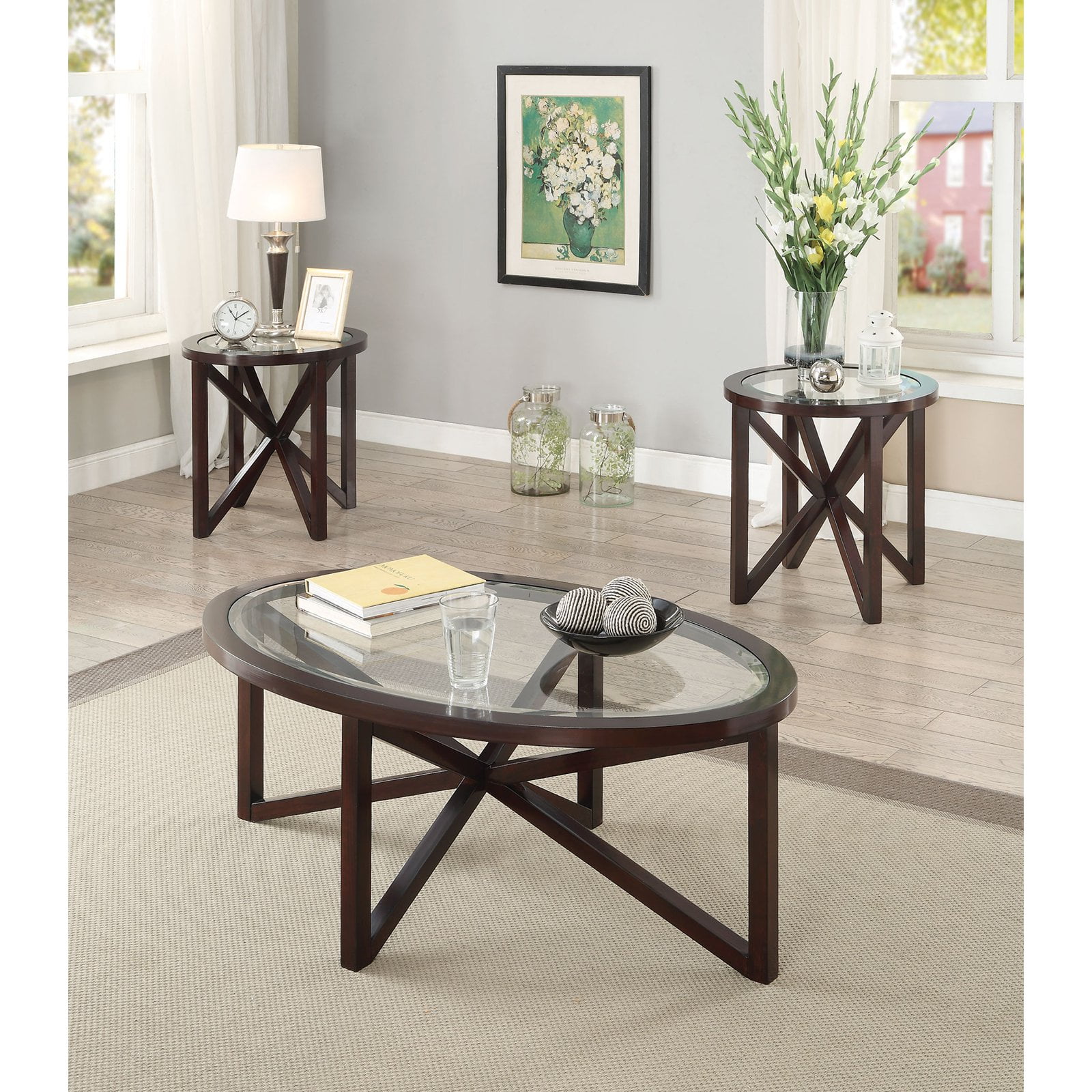 Coaster furniture 3 piece glass top coffee table set deals