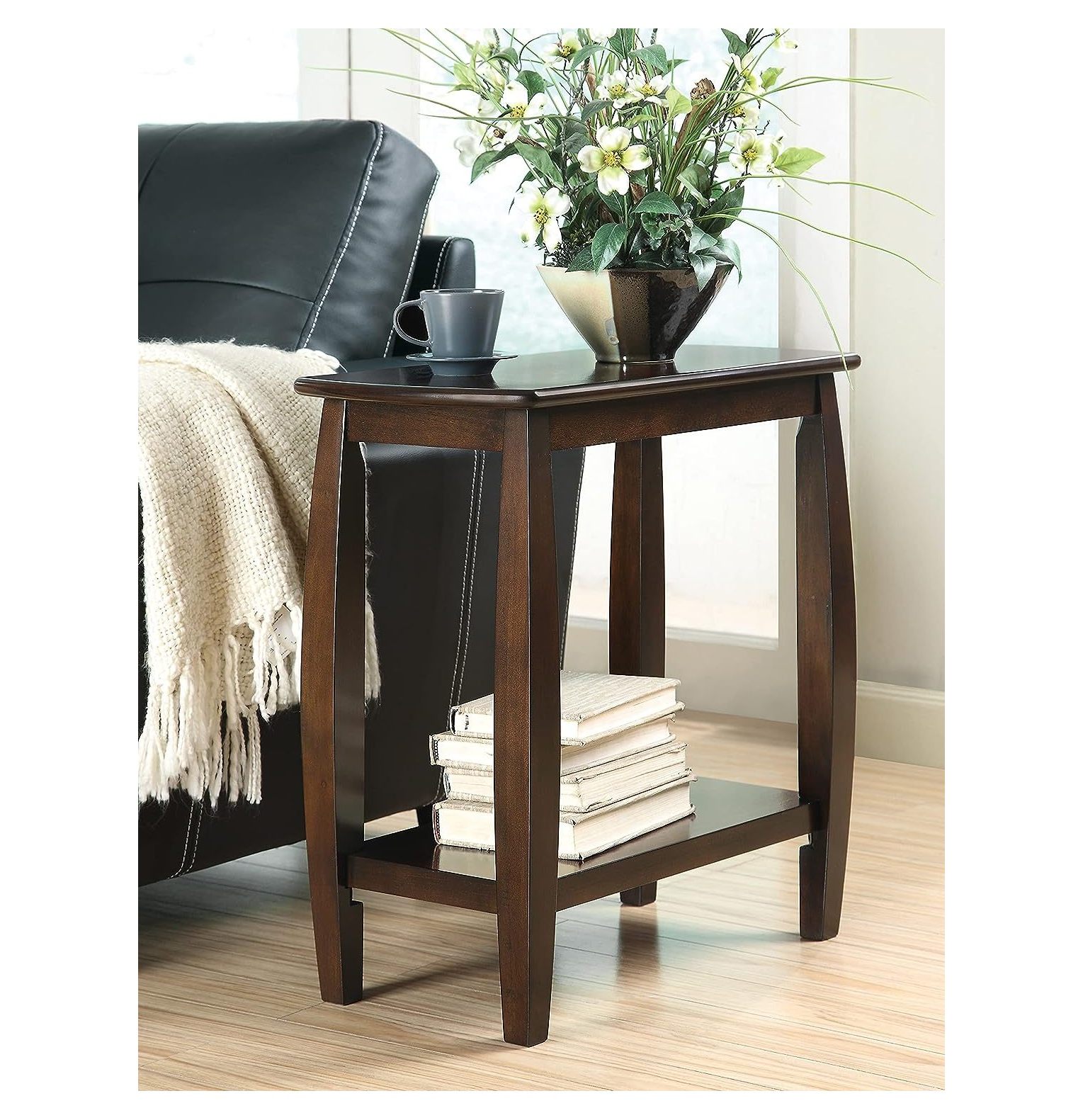 Coaster Furniture Chairside Table with Bowed Legs and Storage Shelf