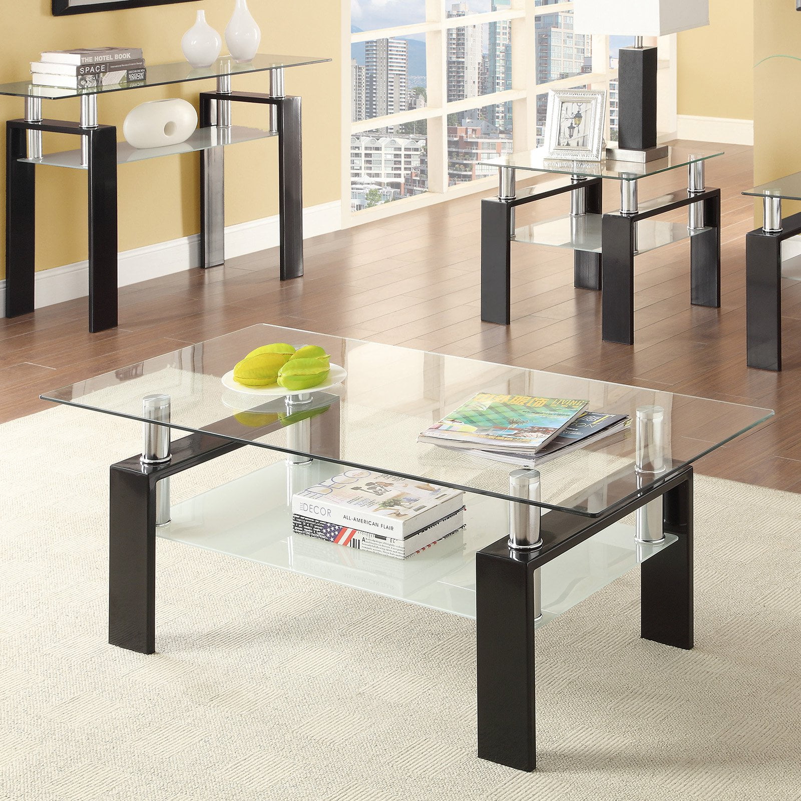 48'' Black Glass Top Rectangular Coffee Table