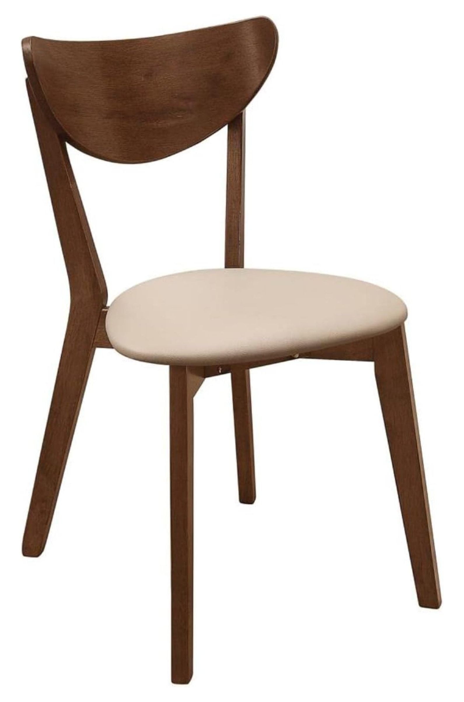 Beige Faux Leather Parsons Side Chair with Wood Accents