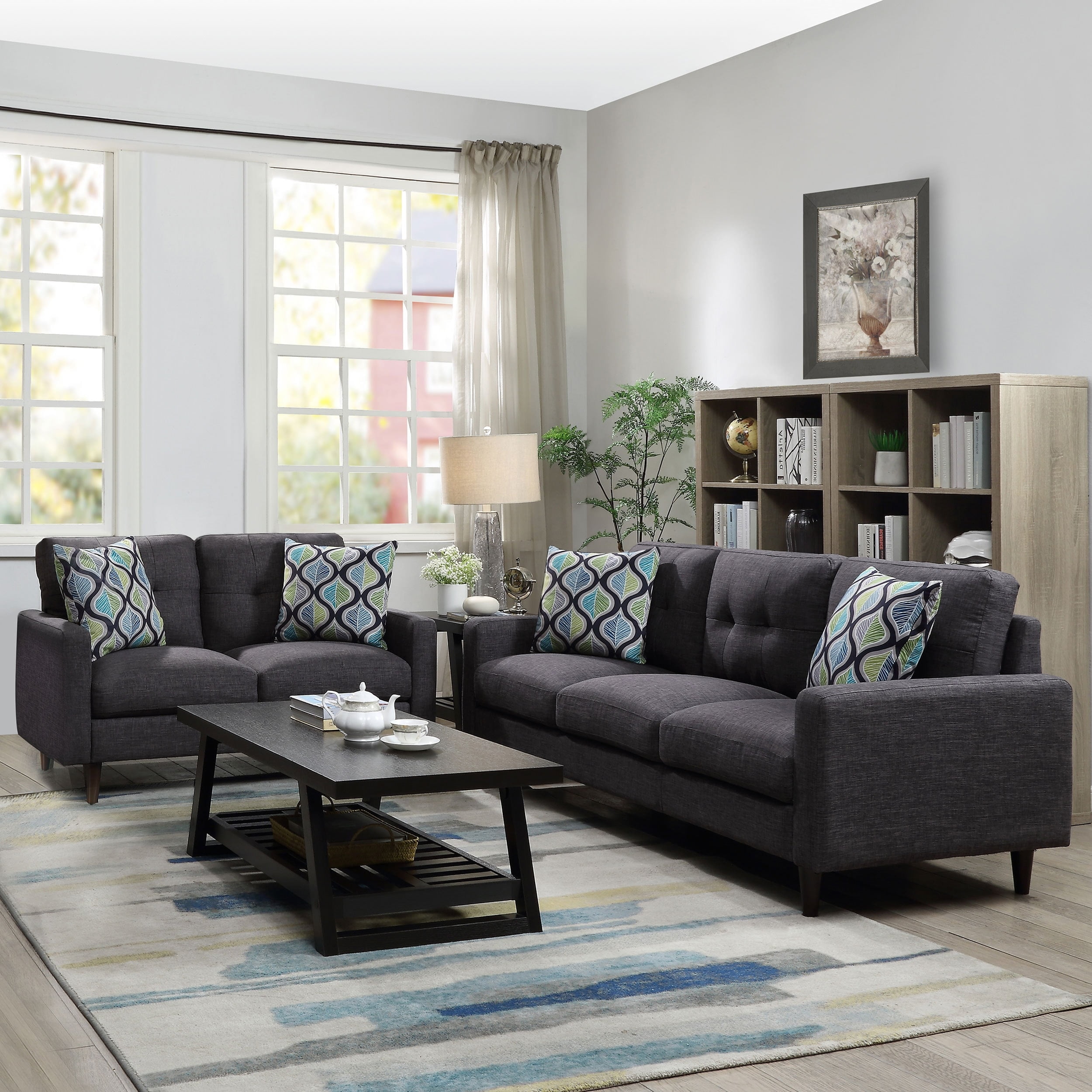 Watsonville Gray Fabric Sofa and Loveseat Set with Tapered Legs