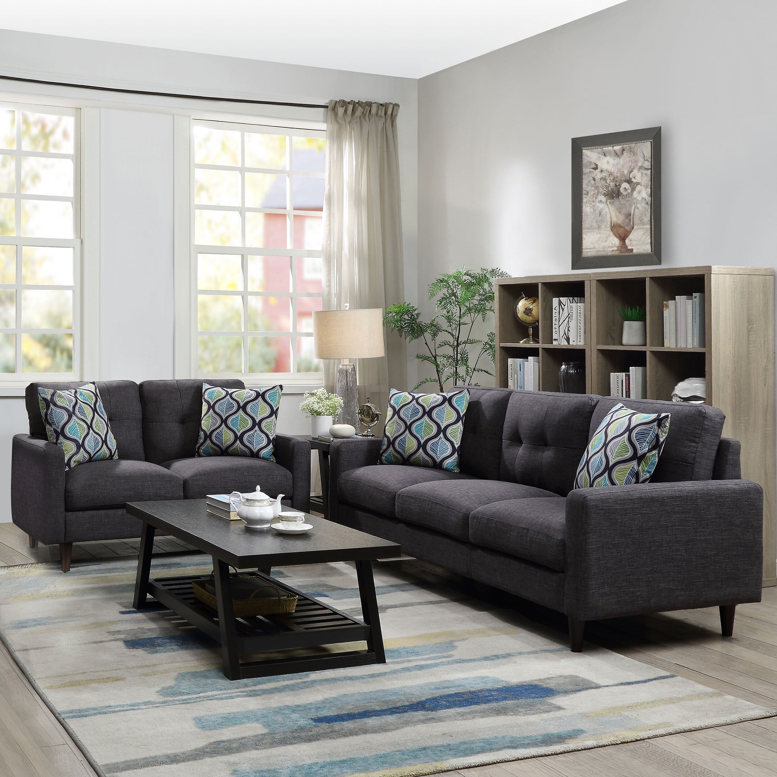 Watsonville Gray Fabric Sofa and Loveseat Set with Tapered Legs