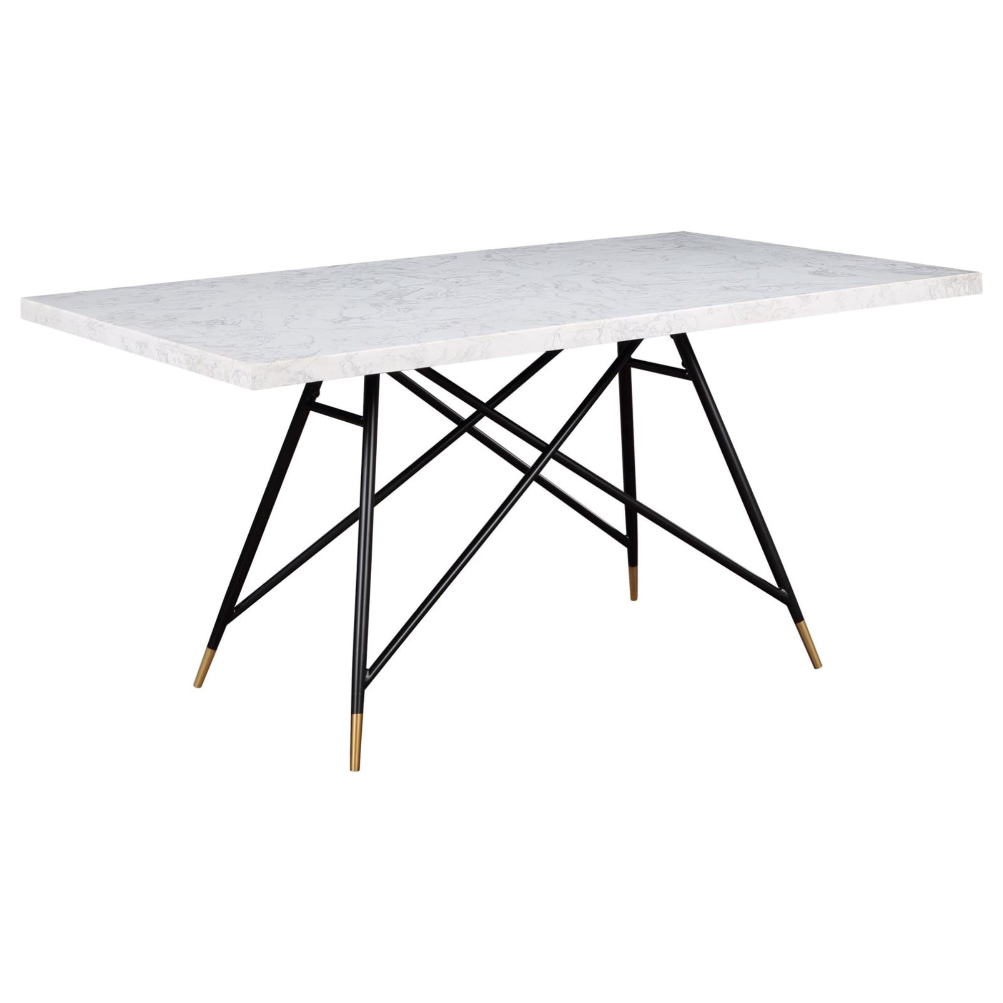 Gabrielle Rectangular White Marble Top Dining Table with Black Legs