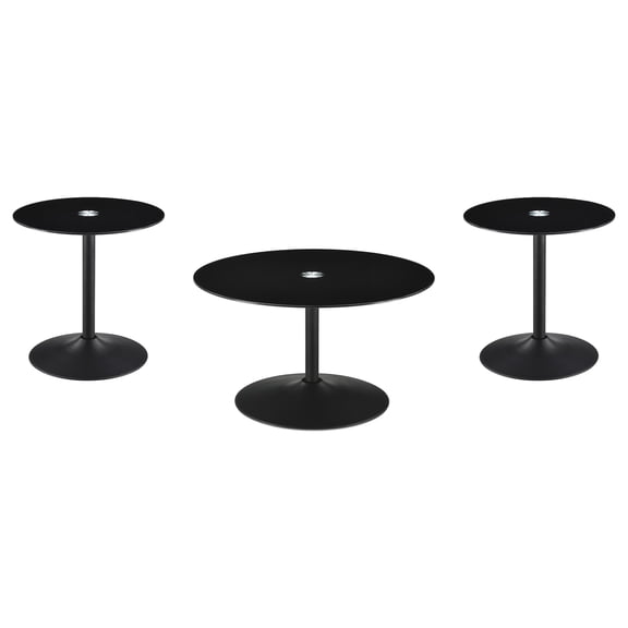 Ganso 3-piece Round Glass Top Coffee and End Table Set Black