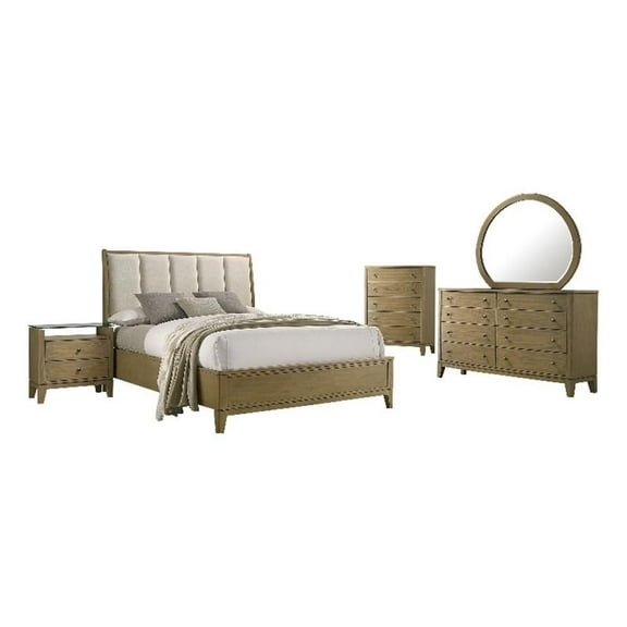 Coaster Granada 5-Piece Wood Queen Bedroom Set Natural Pine and Beige