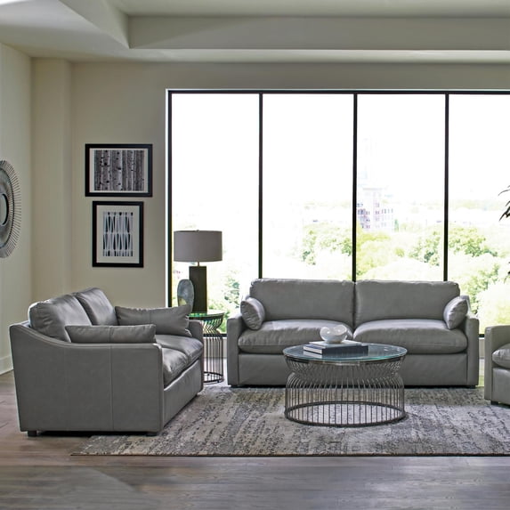 Coaster Grayson 2-Piece Sloped Arm Upholstered Leather Sofa Set in Gray