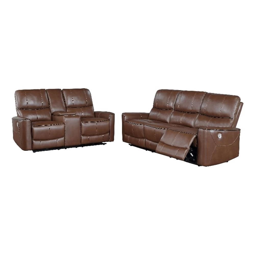 2-piece Upholstered Power Reclining Sofa Set Saddle Brown