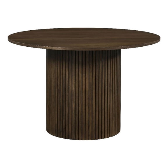 Coaster Hamlyn Round Fluted Transitional Wood Dining Table in Walnut