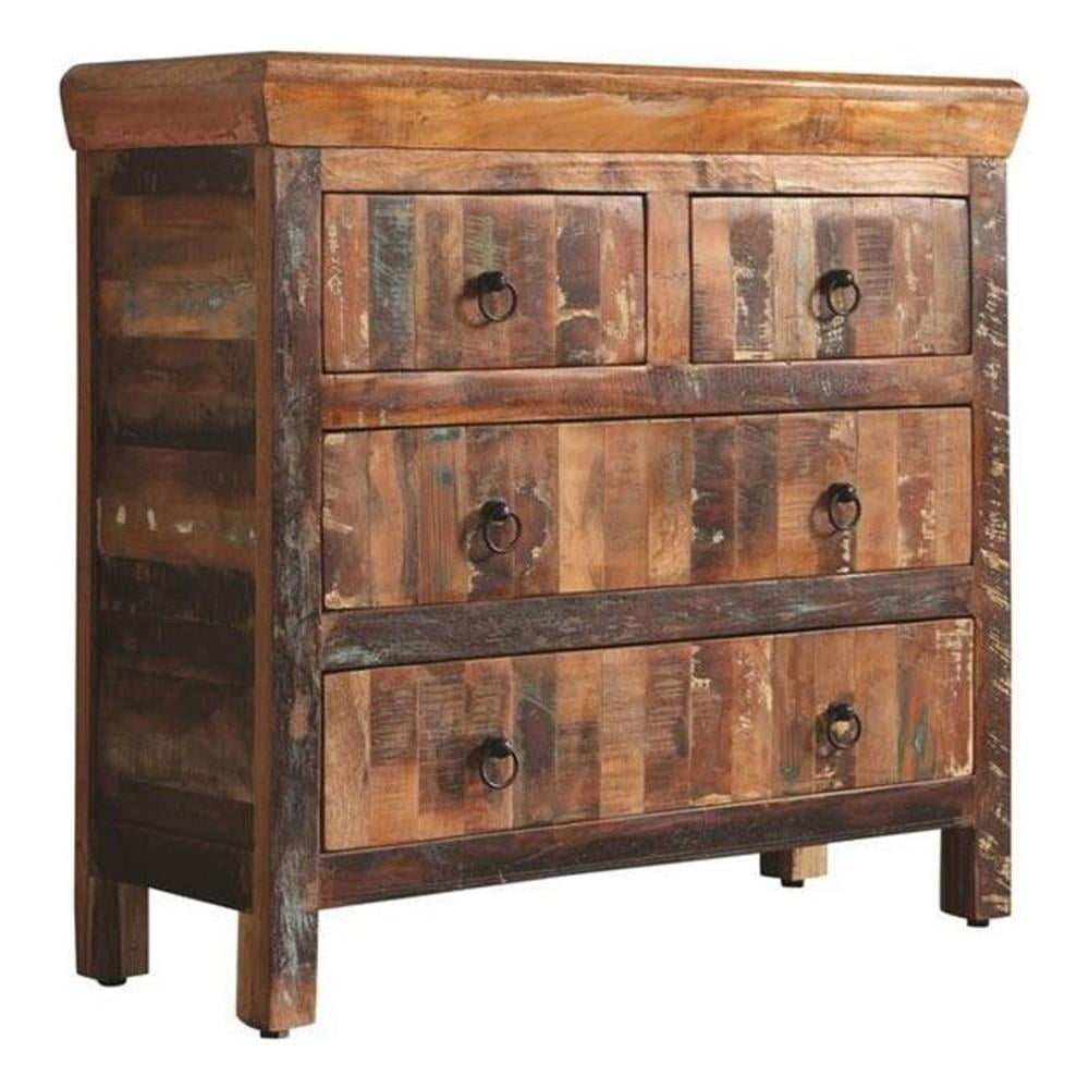 Rustic Reclaimed Wood 4-Drawer Accent Cabinet in Brown