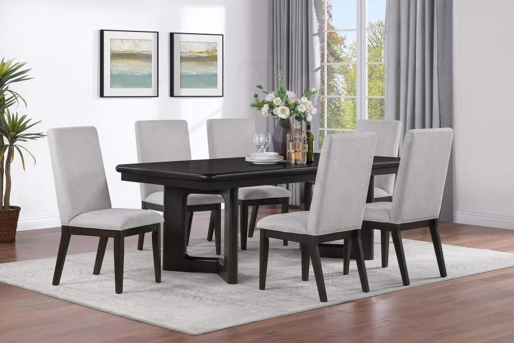 Hathaway 7-Piece Acacia Brown Dining Set with Cream Upholstered Chairs