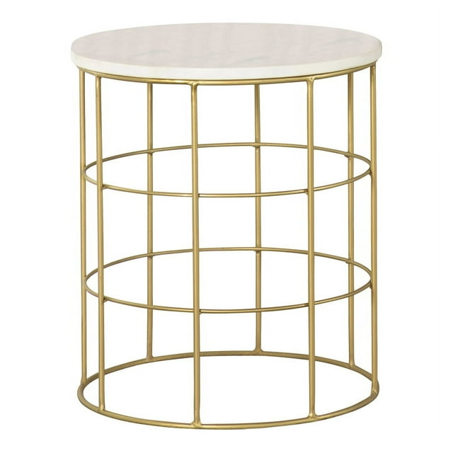 Coaster Heloisa 16.25" Round Contemporary Metal Accent Table in Gold/White