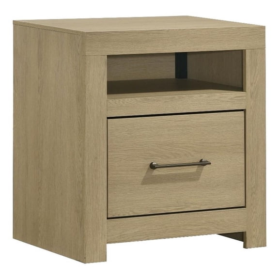 Coaster Hendricks 1-Drawer Wood Nightstand Bedside Table with Cubby in Light Oak