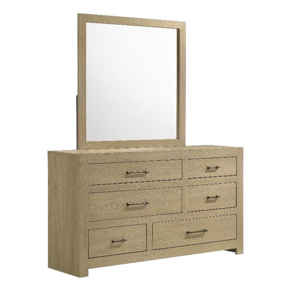 Coaster Hendricks 6-Drawer Transitional Wood Dresser and Mirror in Light Oak