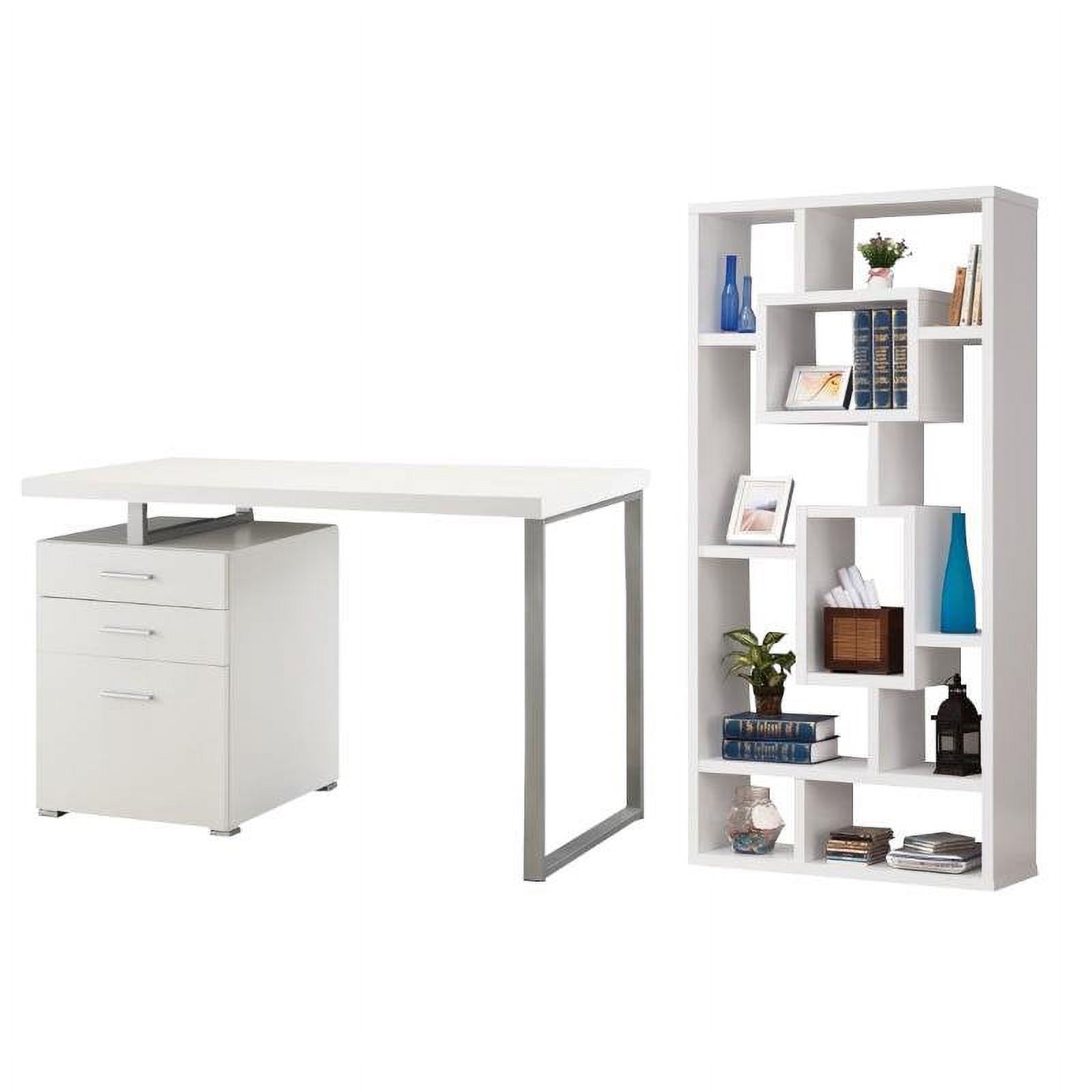 Coaster Hilliard 2PC 3 Drawer Computer Desk and Bookcase Set in White