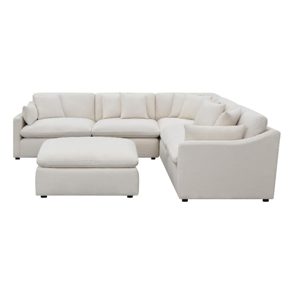 Beige Fabric Six-Piece Sectional Sofa with Ottoman