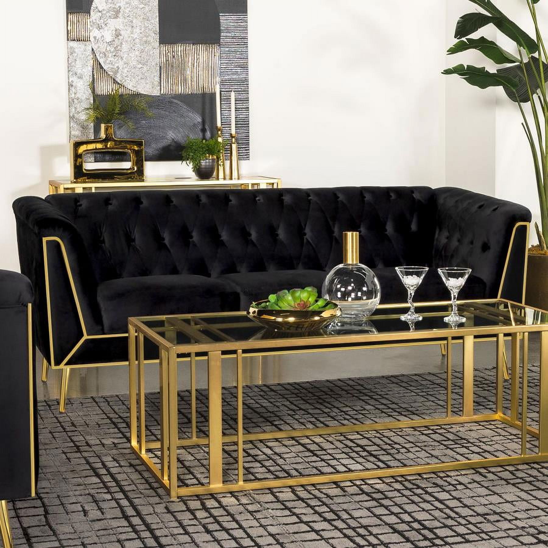 Elegant Tuxedo Arm Chesterfield Black Velvet Sofa 80"