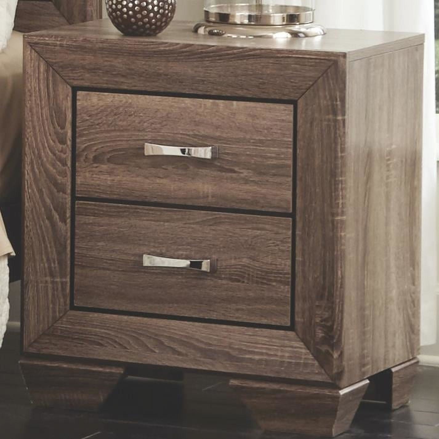 Transitional 2-Drawer Nightstand in Washed Taupe with Natural Oak Grain