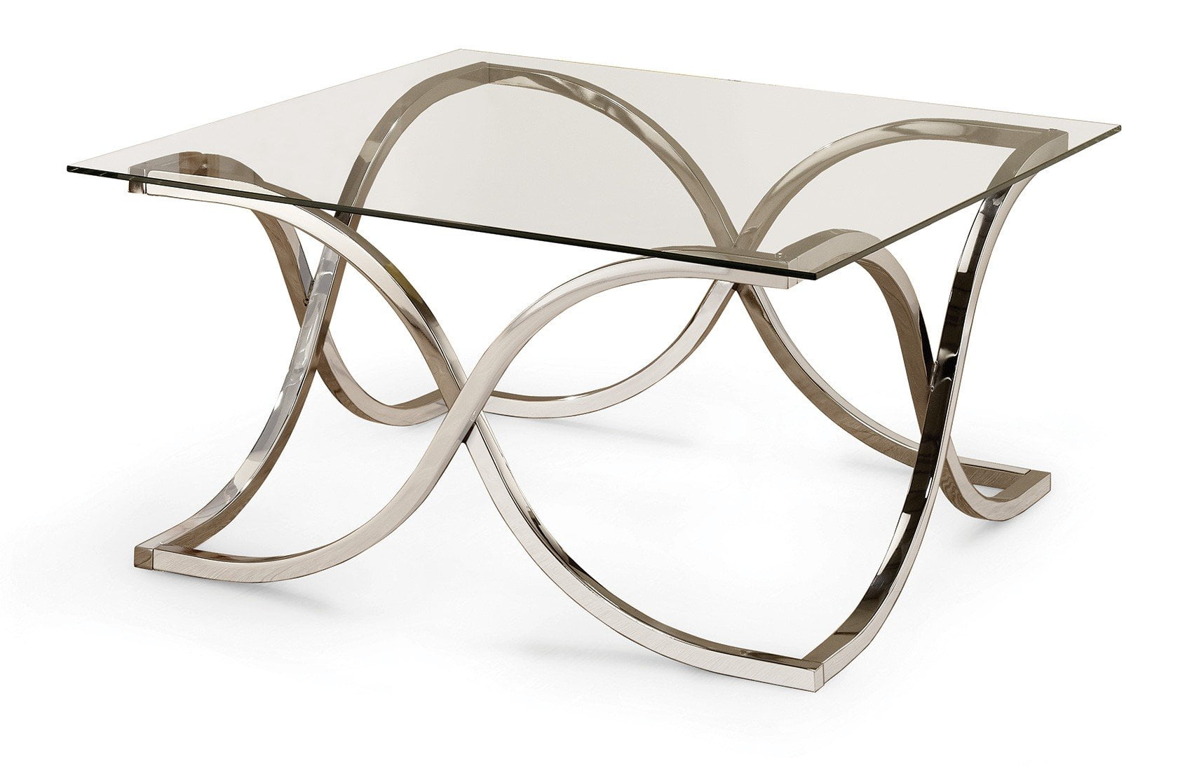 Nickel Rectangular Metal Coffee Table with Glass Top