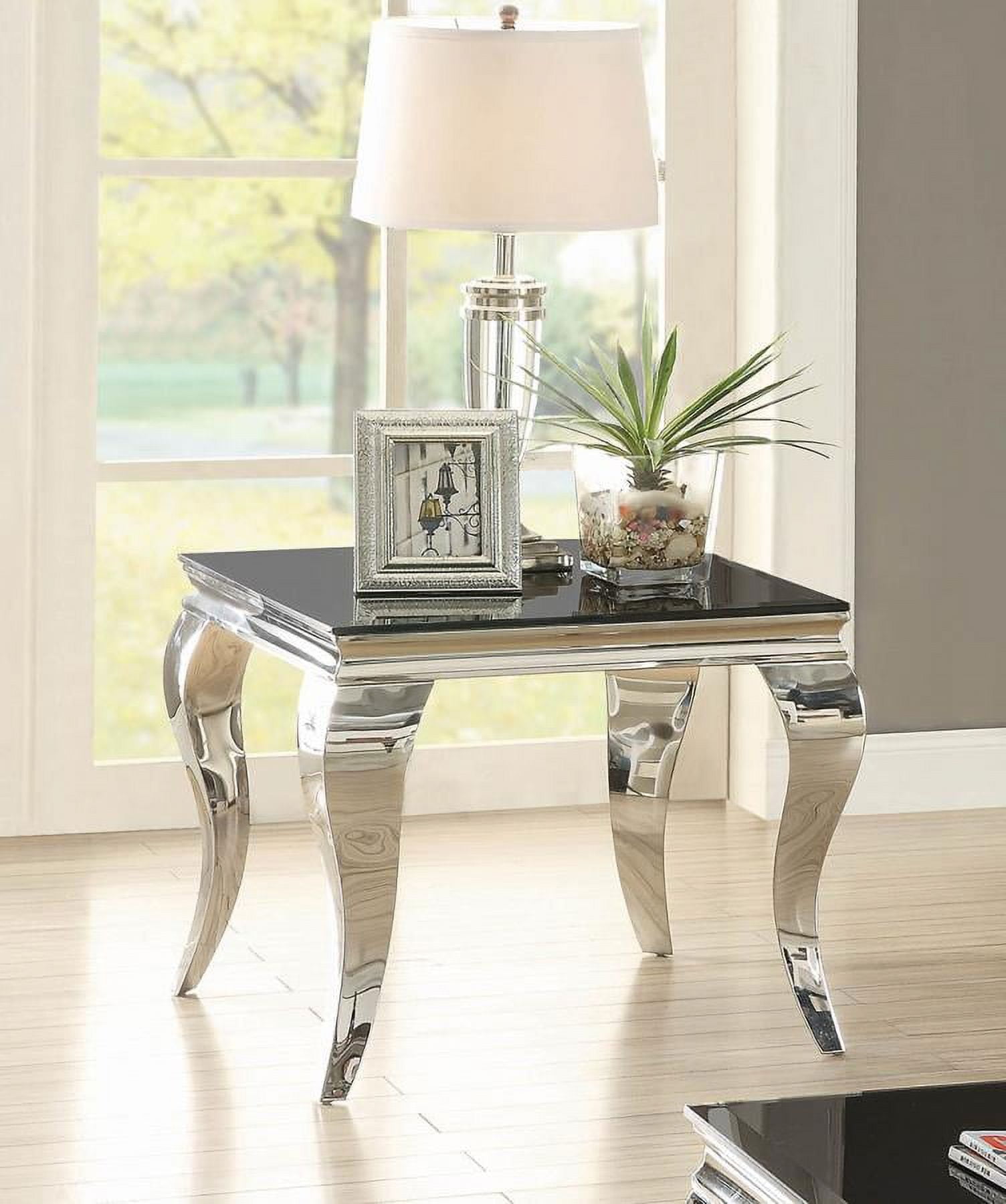 Luna 24.5'' Square Black Beveled Glass End Table with Chromed Legs