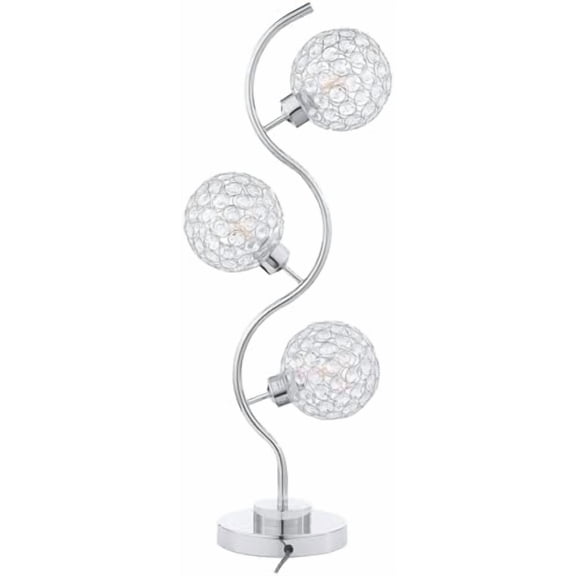 Coaster Home Furnishings - Amberley - Metal - 33-Inch 3-Light Table Lamp with Orb Shades, Corkscrew Post, Crystal Accents and Touch-Switch Operation - Bedroom & Living Room - Silver - 920232