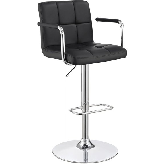 Coaster Home Furnishings - Palomar - Faux Leather - Adjustable Bar Stool with Armrest and Backrest, Tufted Design, Chrome Base and Footrest - Home Bar, Kitchen - Black & Chrome - 121095