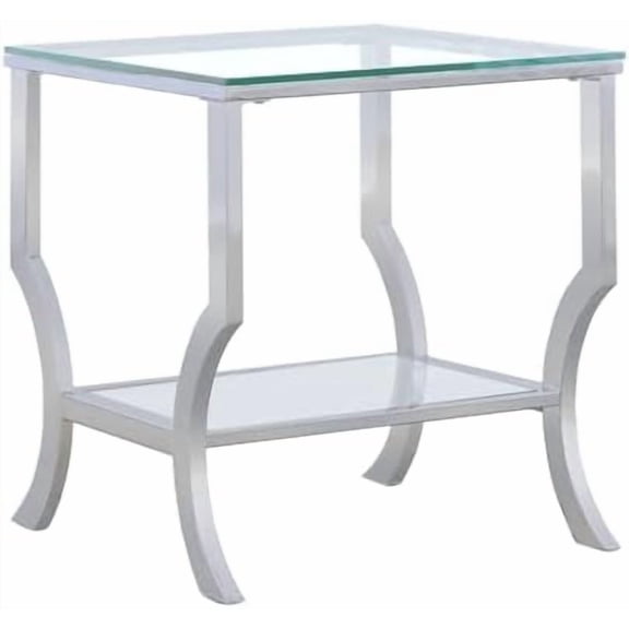 Coaster Home Furnishings - Saide - Square Glass Top End Table with Chrome Base, Lower Shelf, Curved Legs - Contemporary Style - Living Room - 20-Inch - Silver - 720337$$Furniture