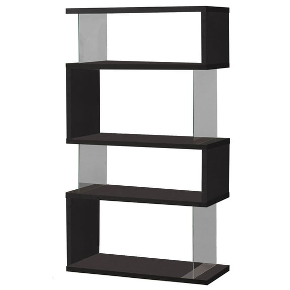 Emelle 63-inch 4-shelf Glass Panel Bookshelf Black