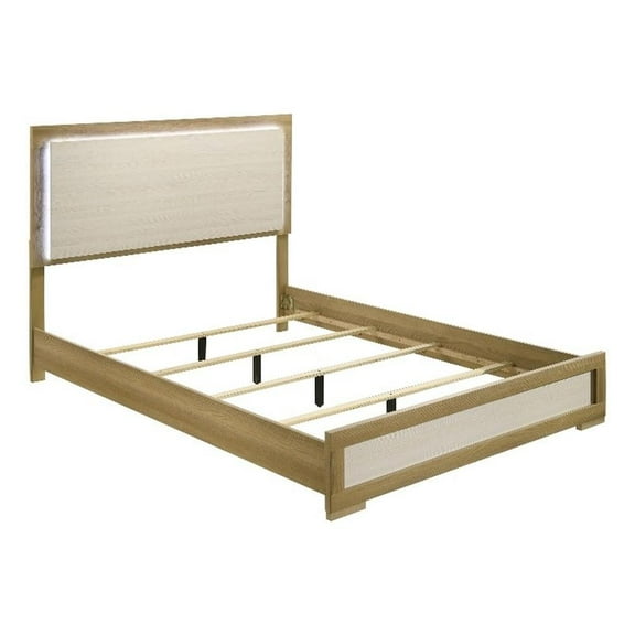 Hyland Wood Queen LED Panel Bed Natural and White