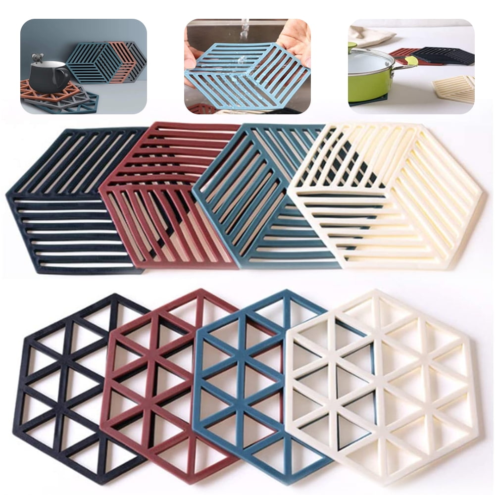 EASTIN 8 Pcs Silicone Trivet Mats and Hot Pads Hexagon Heat Resistant Multifuntion Kitchen Tool Coaster Counter Mat Silicone Placemat Pot Holder for Bowl Mats Drink Coasters