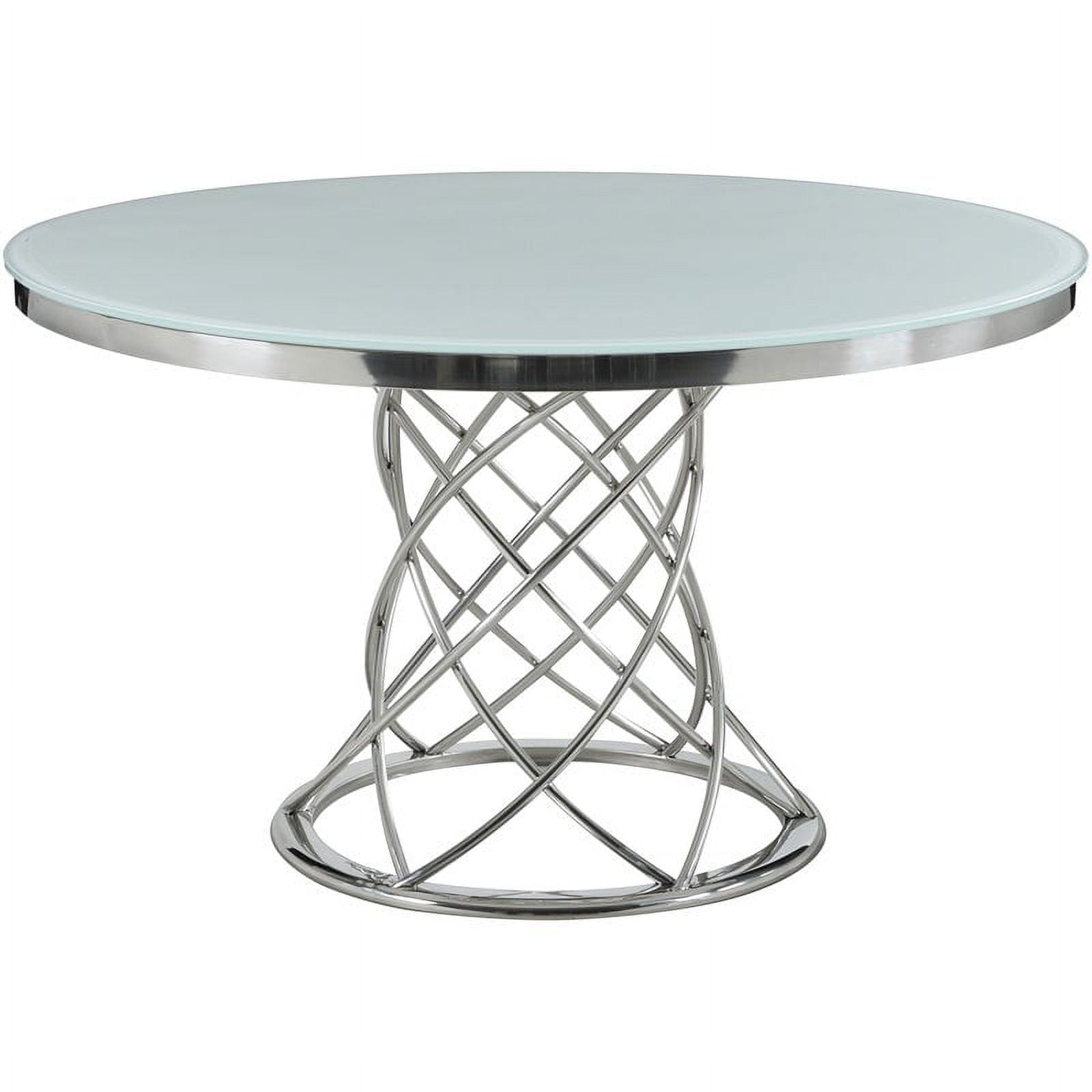 Round White and Chrome Glass Dining Table for Six