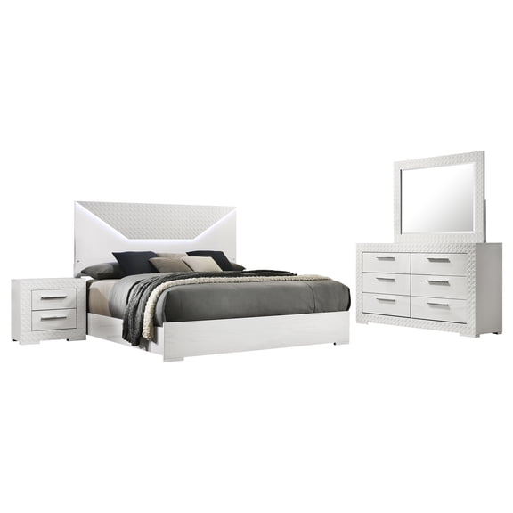 Ives 4-piece Eastern King Bedroom Set White High Gloss