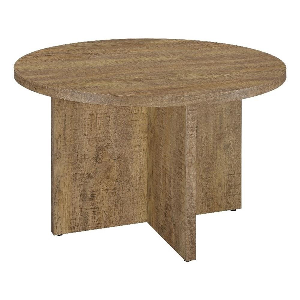Rustic Brown Round Wood Dining Table for Four