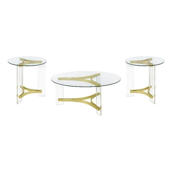 Janessa 3-piece Acrylic Coffee and End Table Set Matte Brass