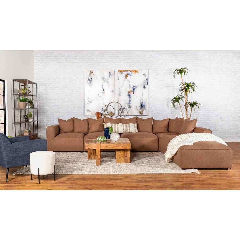 Terracotta Fabric 6-Piece Modular Sectional Sofa with Wood Frame