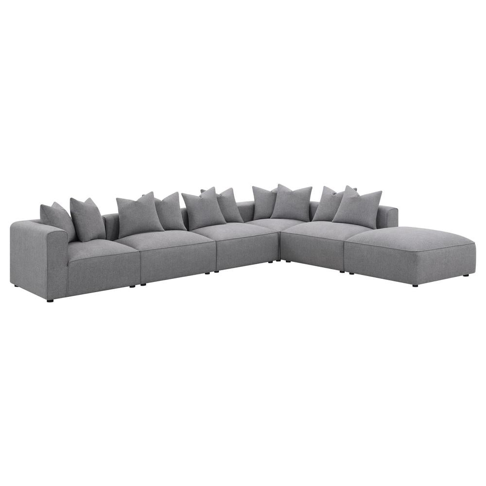 Dark Gray Fabric Six-Piece Modular Sectional with Ottoman