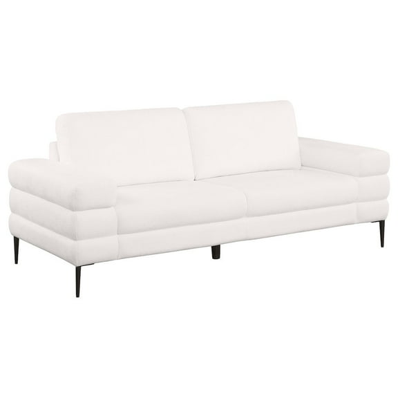 Coaster Jessel Chenille Fabric Upholstered Track Arm Sofa in Ivory