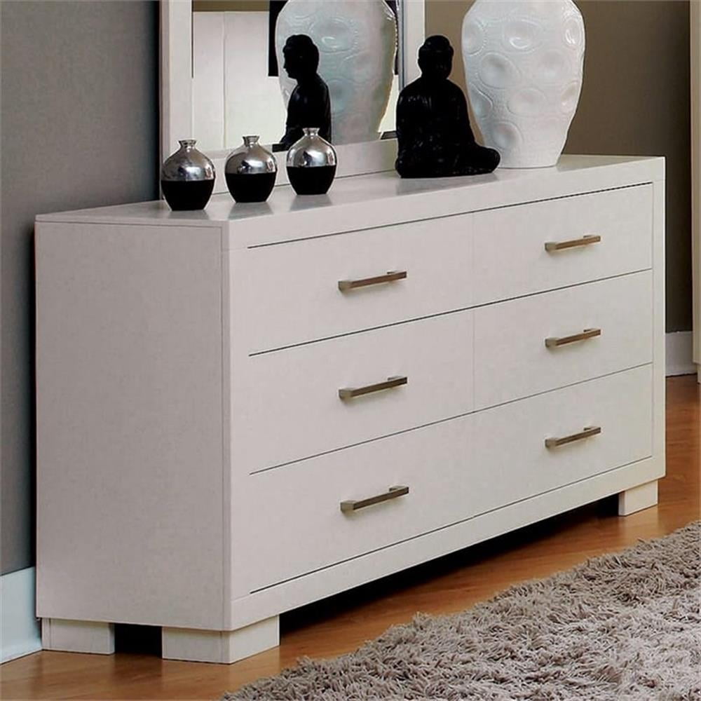 Modern White 6-Drawer Dresser with Silver Handles and Felt-Lined Drawers
