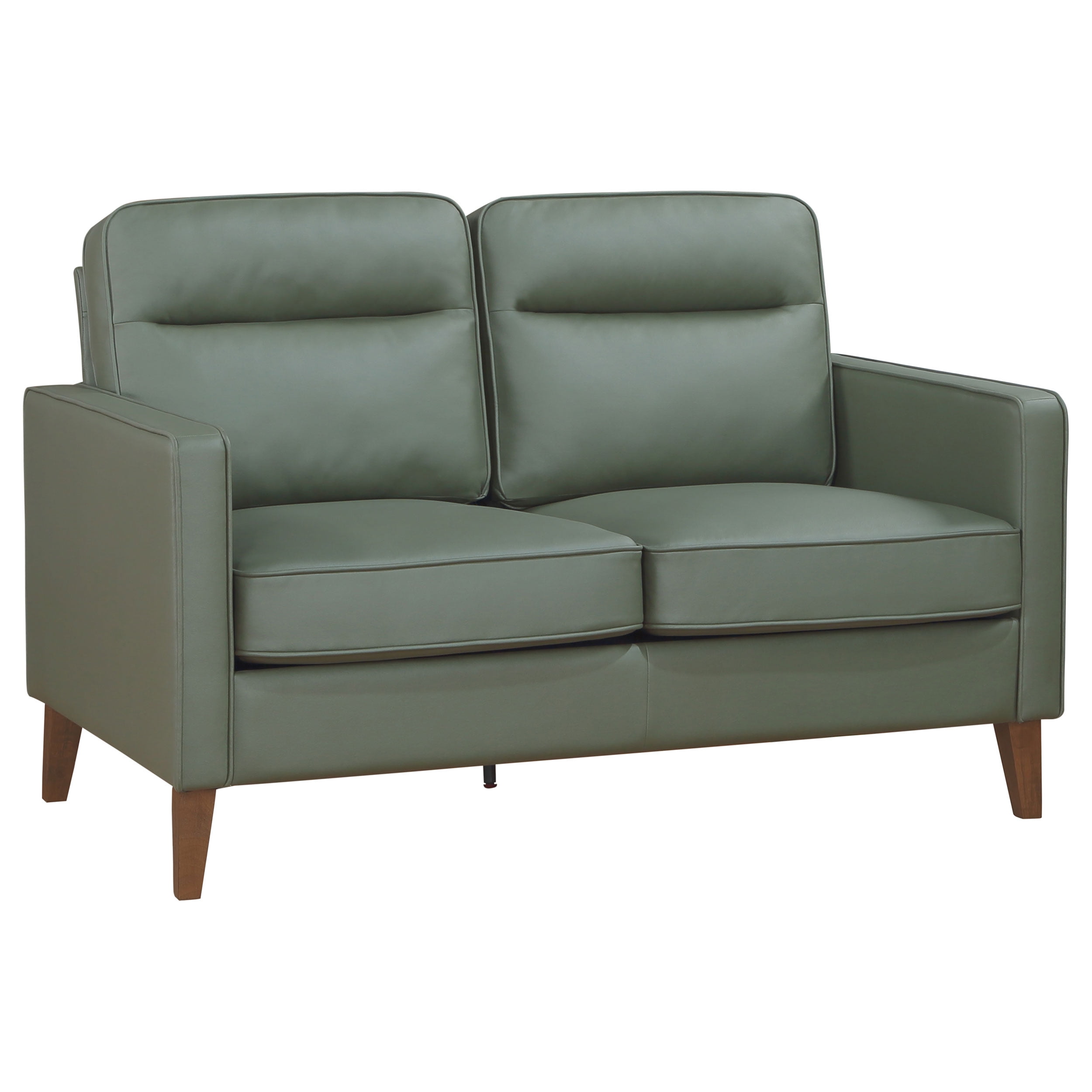 Jonah Green Faux Leather Tufted Loveseat with Wood Legs