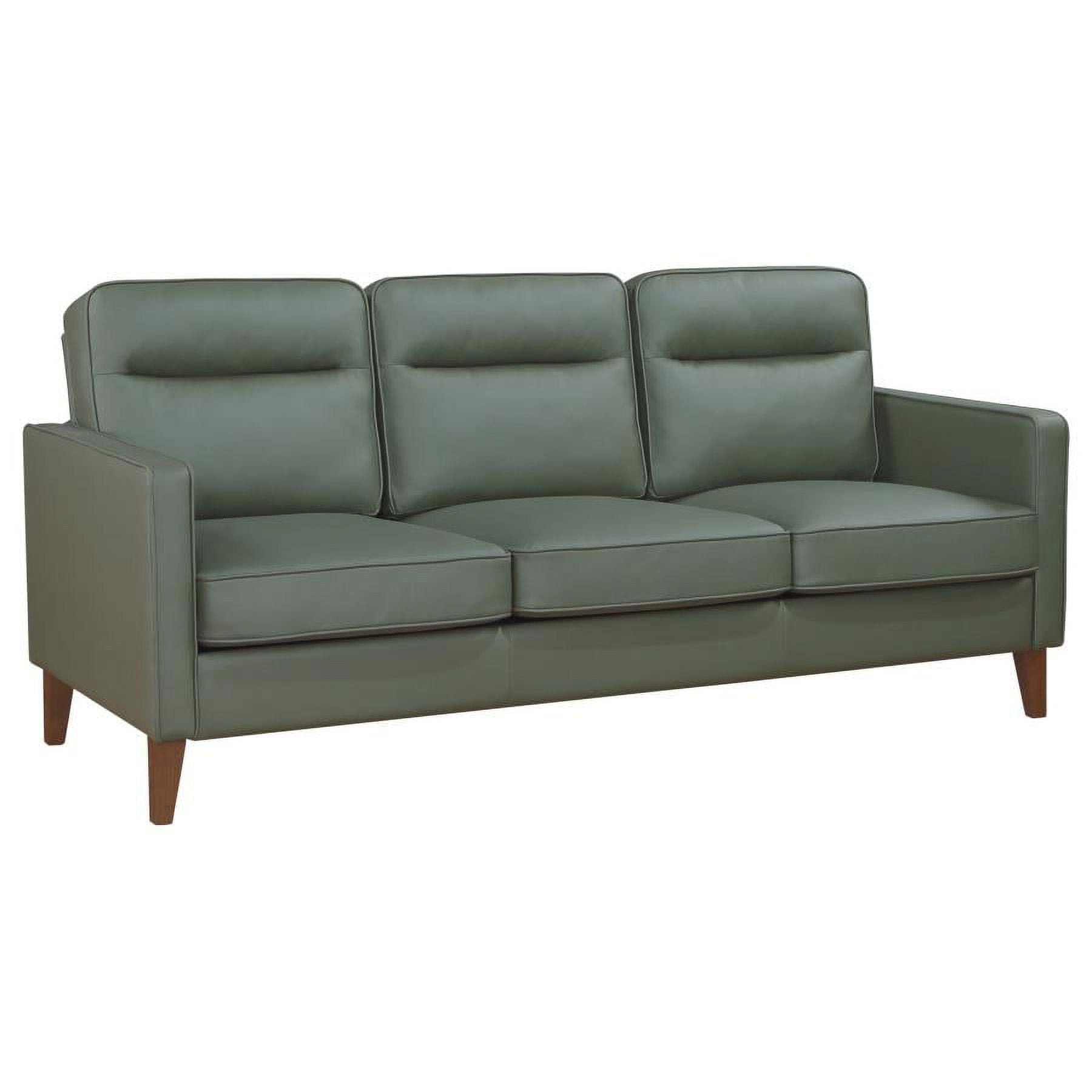 Green Faux Leather Tufted Track Arm Sofa with Wood Legs