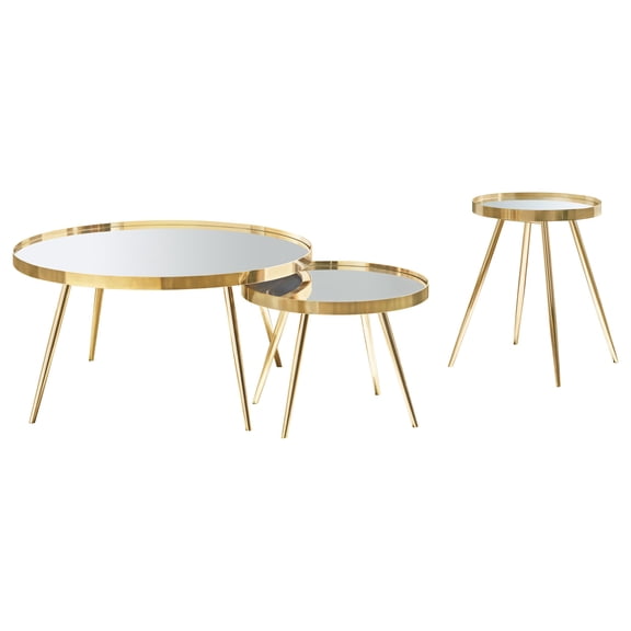 Kaelyn 3-piece Round Coffee and End Table Set Gold