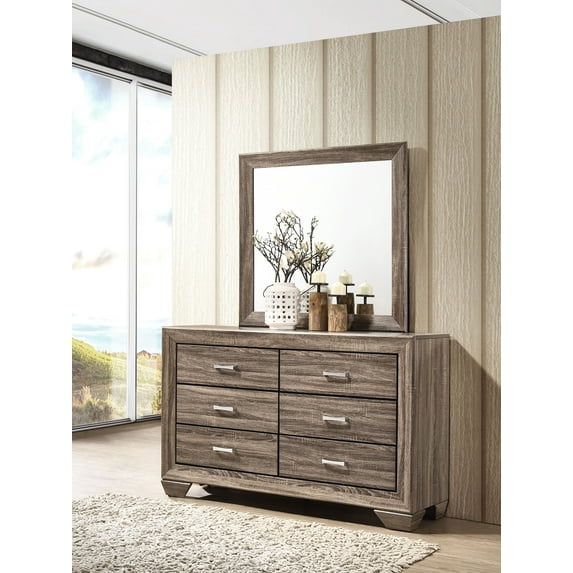 Kauffman 6-drawer Dresser with Mirror Washed Taupe