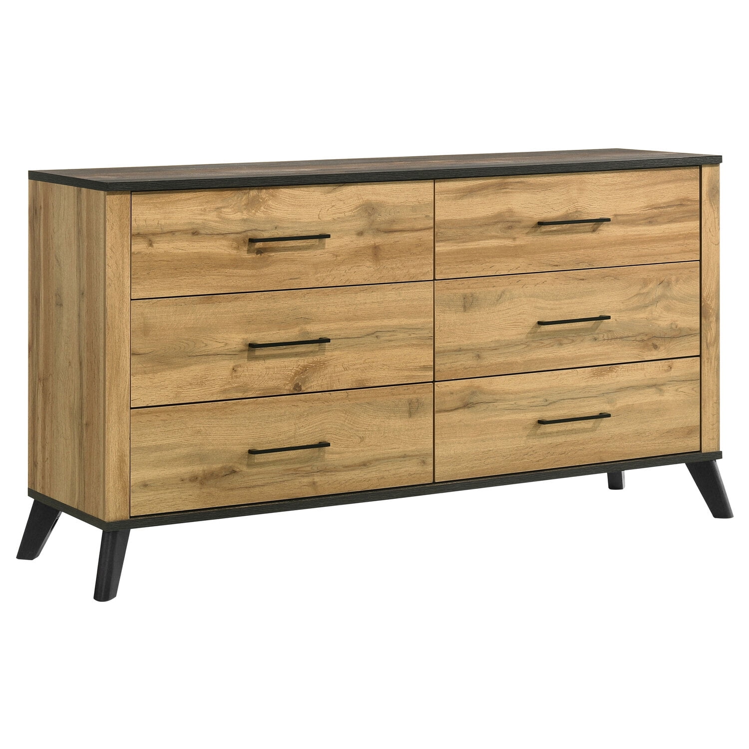 Mid-century Modern Natural Pine and Brown 6-Drawer Dresser
