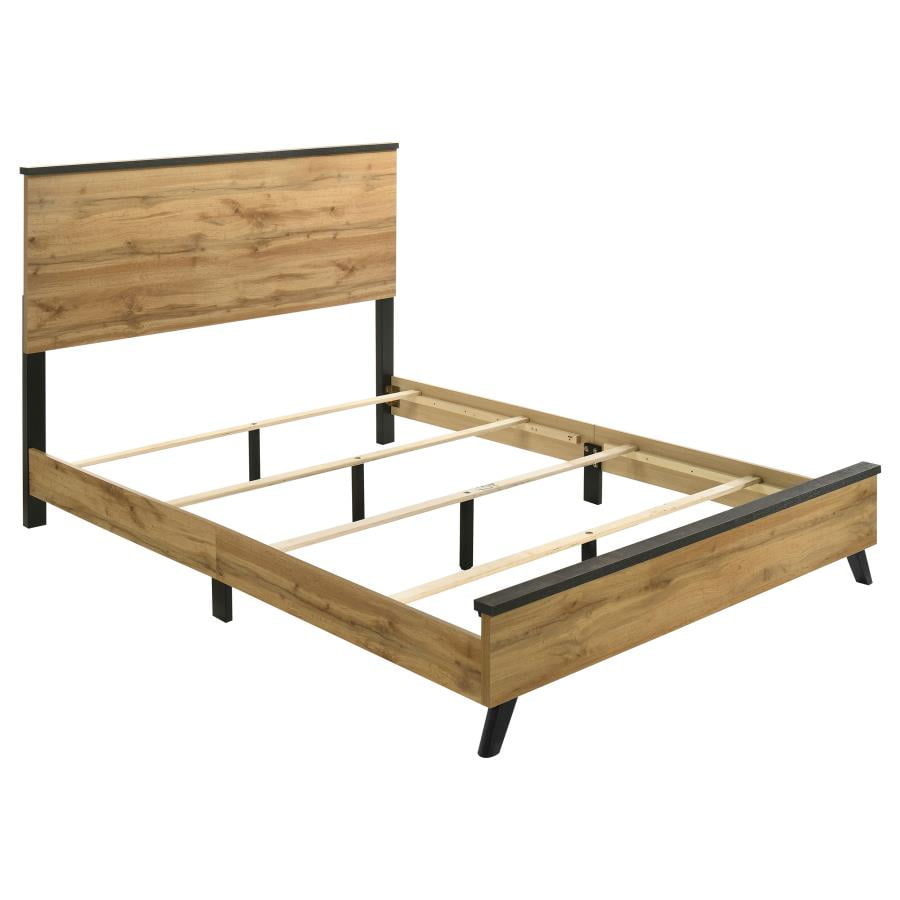 Kaywood Natural Pine and Beige Upholstered King Panel Bed